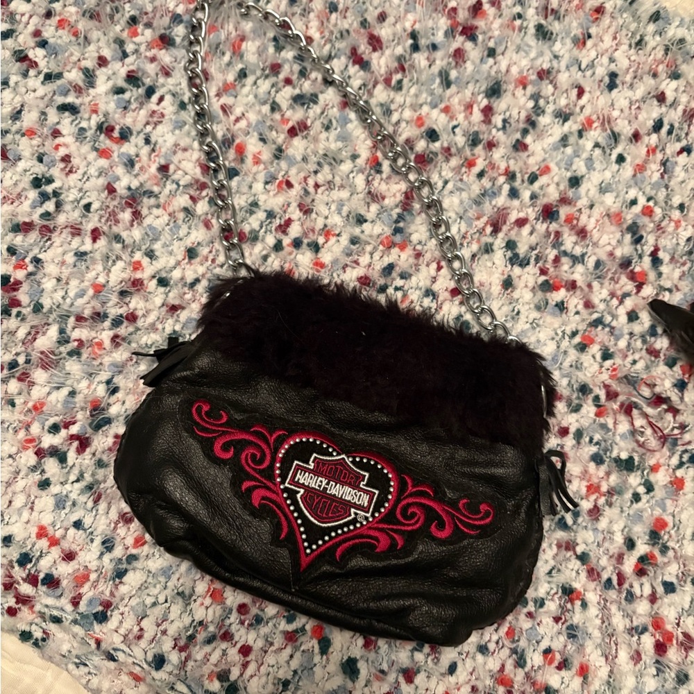 Harley-Davidson Black and Pink Mini Bag with Chain Strap